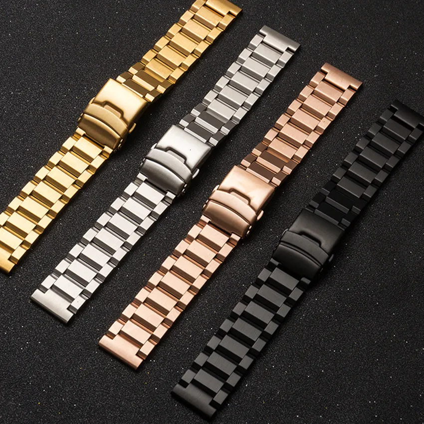Bracelets de montres 18mm 19mm 20mm 21mm 22mm 23mm 24mm 25mm bracelet en acier inoxydable bracelet en métal bracelet chaîne noir argent or rose 230728