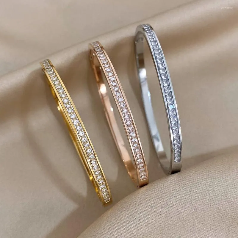 Bangle Fashion Glitter Rhinestone Armband för kvinnor smala rostfritt stål armband kristall ram matchande stapelbara smycken