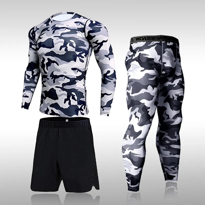 Autres articles de sport Camouflage à séchage rapide Ensembles de course pour hommes Costumes de sport de compression Collants maigres Vêtements Gym Rashguard Fitness Sportswear Hommes 230727