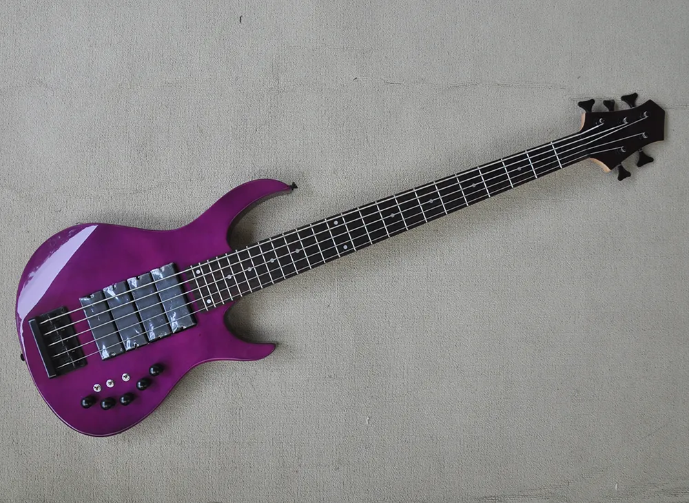 5 strängar Purple Electric Bass Guitar med Rosewood Fretboard, 24 banden, kan anpassas som begäran