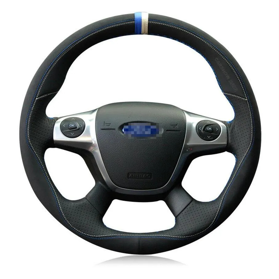 For Ford Kuga Focus DIY Hand-stitched Car Steering Wheel Cover Top Leather319V