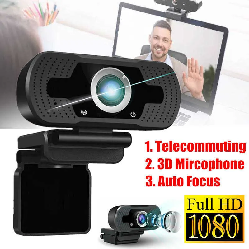 Webbkameror Webbkamera 1080p Full Web Camera Noise Reduction Microphone Auto Web för PC Laptop Camera Webcams