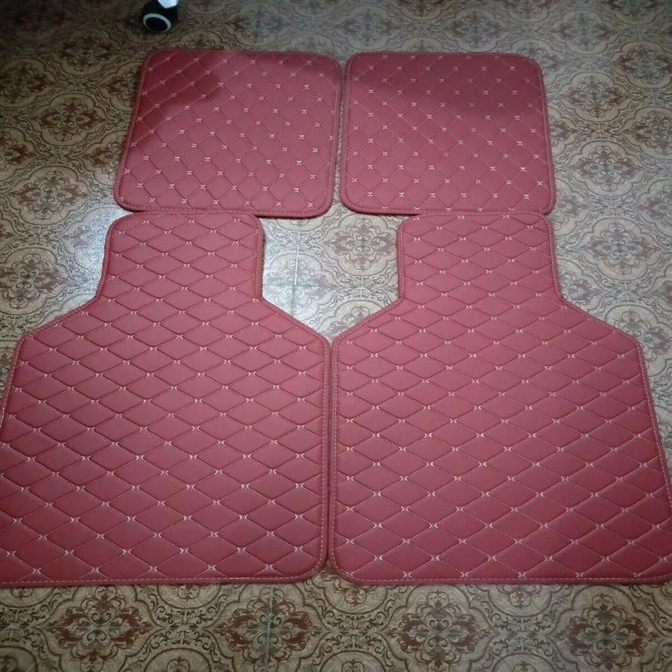 Vin Rouge PU Cuir Universel Voiture Tapis De Sol Avant Arrière