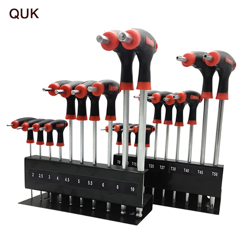 Schroevendraaiers QUK T Handvat Inbussleutel 10 Stuks Set Universele Inbussleutel Torx Bal Spanner Schroef Moer Driver Voor Automobiel Reparatie Hand Tool 230727