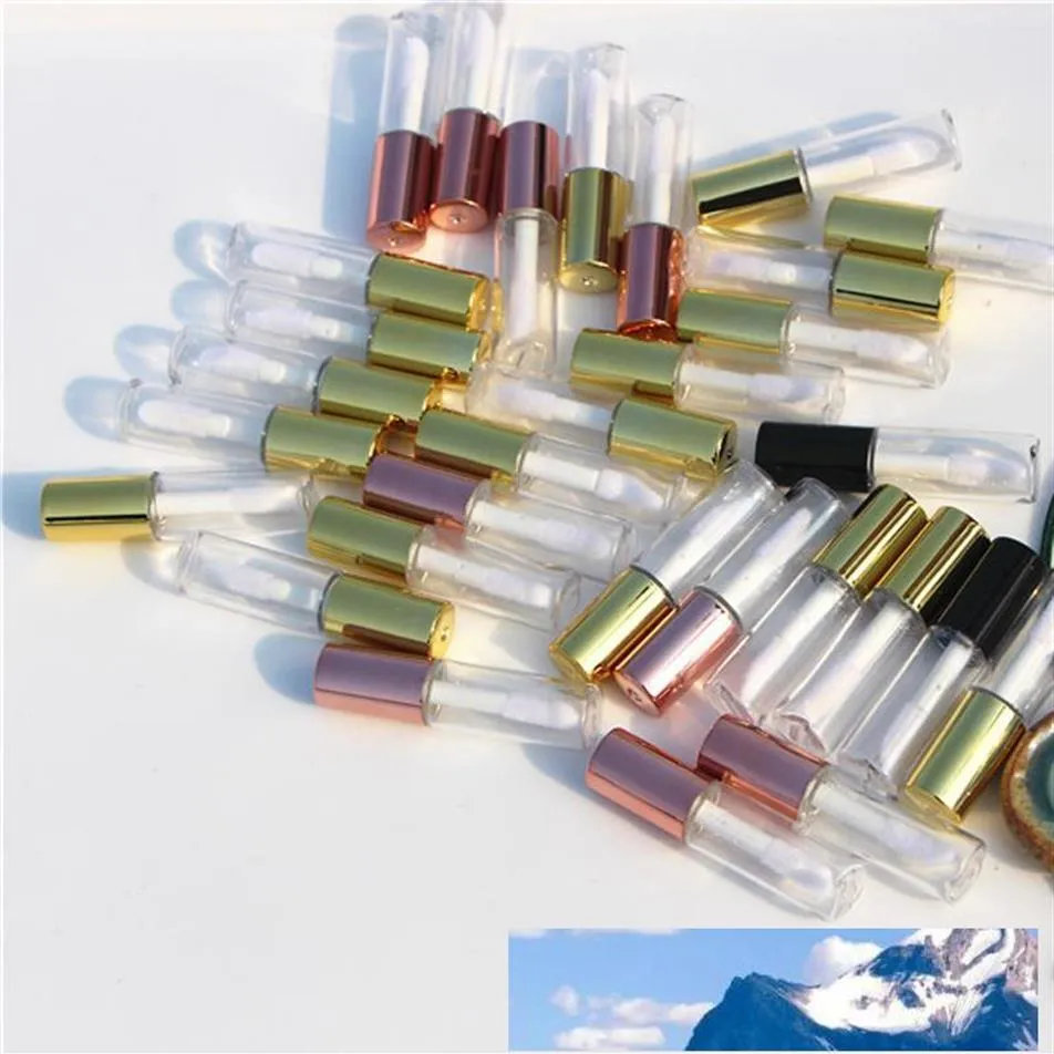 1 2ml Bastante Vacío Claro Brillo de labios Tubo Bálsamo labial Botella Contenedor Herramienta de belleza Mini Botellas recargables Tubo de brillo de labios Muestra Caps287e