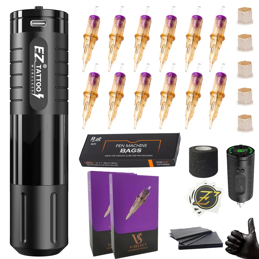 Machine à tatouer EZ EvoTech Kits de stylo à batterie sans fil 40pcs Aiguilles à cartouche pour maquillage permanent 230728