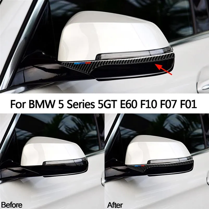 Koolstofvezel Stickers Auto Achteruitkijkspiegel Anti-rub Trim Strips Anti-Collision Stickers Voor BMW E60 F10 F07 f01 5 Serie 5GT227e