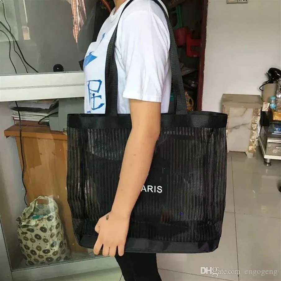 s Fashion Storage Shoulder Bag with magnetised cover Black Gauze Shopping Bag Eco-Friendly Large Beach Bag Woman Casual Ha182O