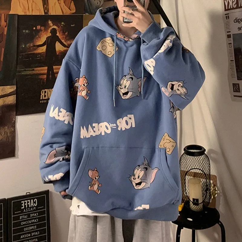 Sudaderas con capucha para hombre Sudadera con capucha con estampado de dibujos animados japoneses para hombre Y2K Street Vintage Trend Anime Disfraz
