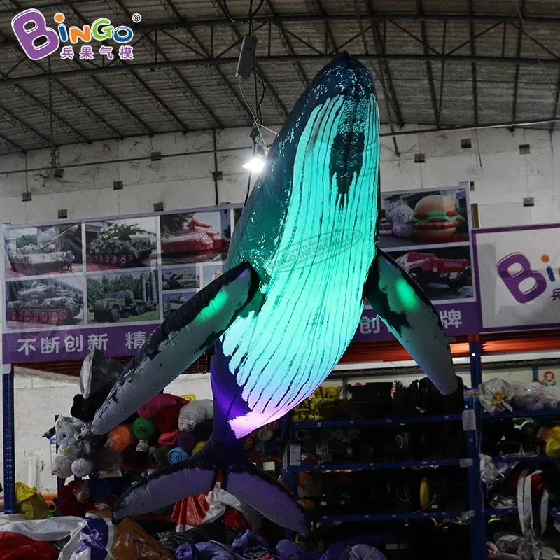 Atacado evento ao ar livre publicidade iluminação inflável modelos de animais de inflação de baleia explodir decoração de tema oceano para vendas com brinquedos de ventilador de ar esportes