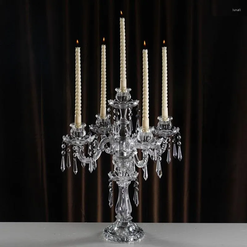 Castiçais Menorah Cristal 5 Braços Desmontáveis Centros de Mesa de Casamento Castiçal de Vidro Decoração de Mesa para Casa Ornamental