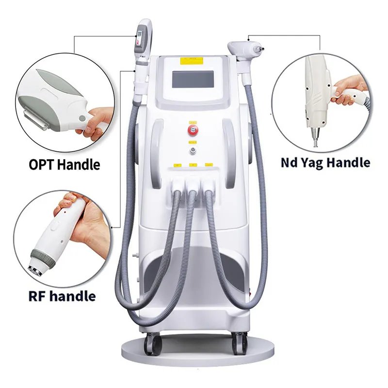 Professional Multifunction 3 In 1 Nd Yag Laser Tattoo Removal Device Face Lift Black Head Removal Whitening Optic Elight Opt Ipl Hair Removal Machine