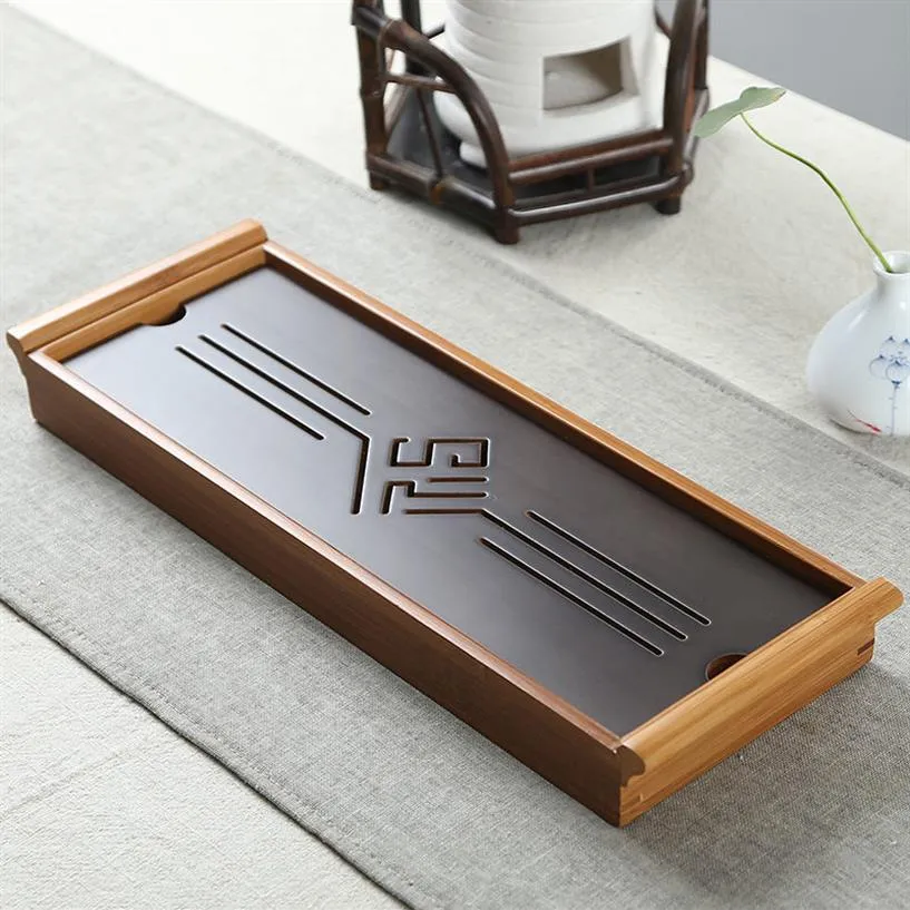 vassoio da tè Nero da tavolo Kung fu cinese Tè da tavola in bambù Vassoio antigoccia per acqua 39 13cm233S