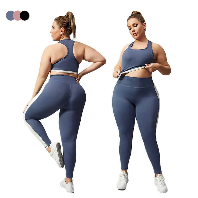 LL-01 Women Yoga Set Plus Workout Oufit Curvy Girl Sports Bra Gym Leggings Elastic 2 Piece Fiess Suit Big Size Lady Activewear