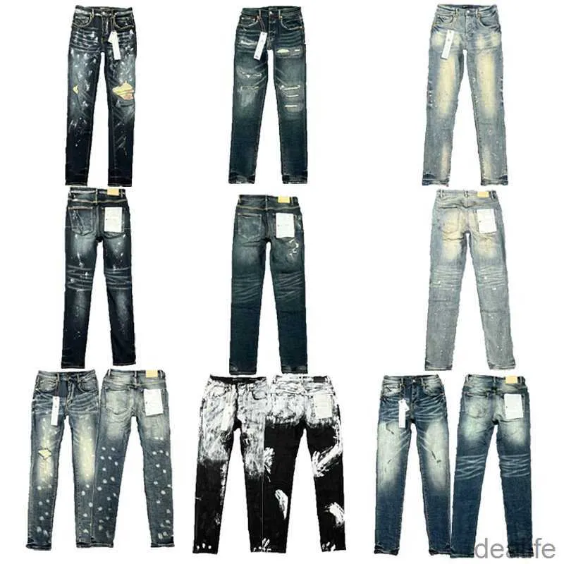 Jeans firmati viola Moda di marca Mens Jean Distressed Motorcycle Biker Rock Skinny Slim Strappato Hole Lettera Pantaloni di jeans Hip Hop di alta qualità Jxva