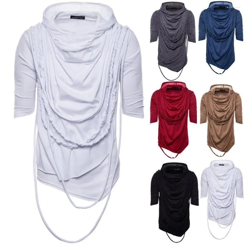 Men's Hoodies European Summer Fashion Short Sleeve Hooded T-shirt Pile Neck Hip Hop Cross Border Wear