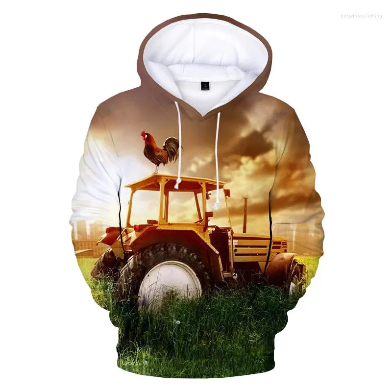 Moletom Masculino Fashion 3D Tractor Print Moletom Harajuku Engraçado Moletons com Capuz Streetwear Pulôver Feminino Casual Cool Tops