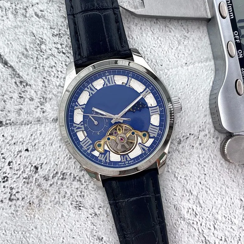 zakelijke luxe herenhorloges topmerk designer mechanisch automatisch uurwerk horloge maanfase vliegwiel lederen band polshorloges voor heren Vaderdagcadeau