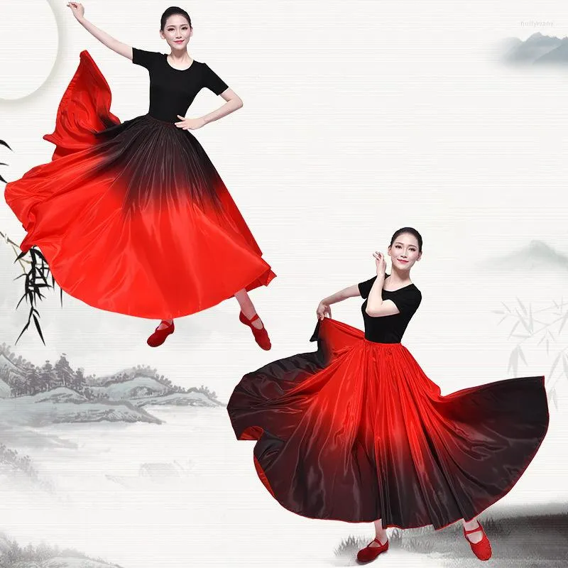 Vêtements de scène 1 pièces/lot espagnol Flamenco femmes jupe danse pratique longue grande balançoire dégradé couleur dame danse du ventre