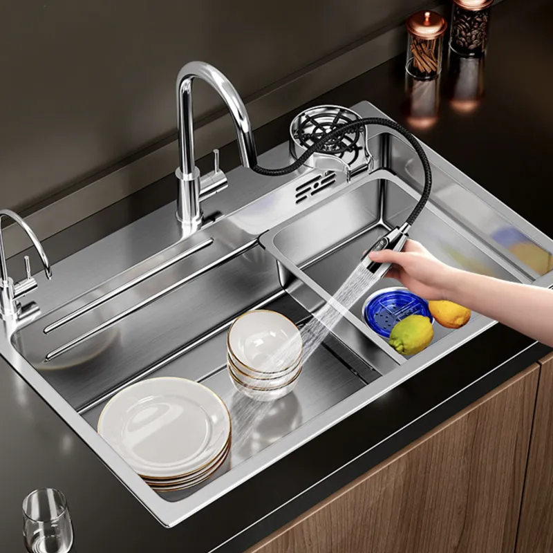 Nano Kitchen Sink 304 Rostfritt stål Stort Single Sink Wash Basin Bowl med diskmaskin för renovering av hemrenovering