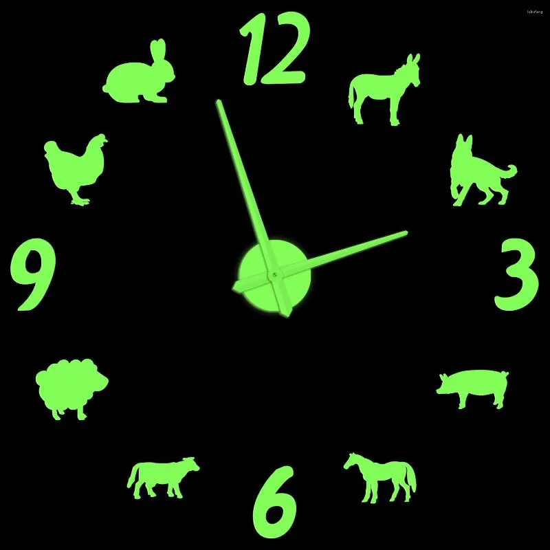 Wall Clocks Farmhouse Animal Modern Design Luminous Clock Poultry Country Style Home Decor Self Adhesive DIY Silent Non Ticking Watch