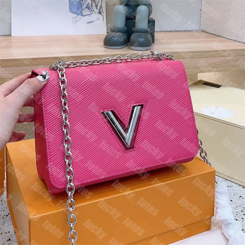 Classic Twist Handbags Women Luxury Chains Crossbody Bag Rotate Buckle V Purse TWISTS Shoulder Bag Cross Body Pink Handbag With Box