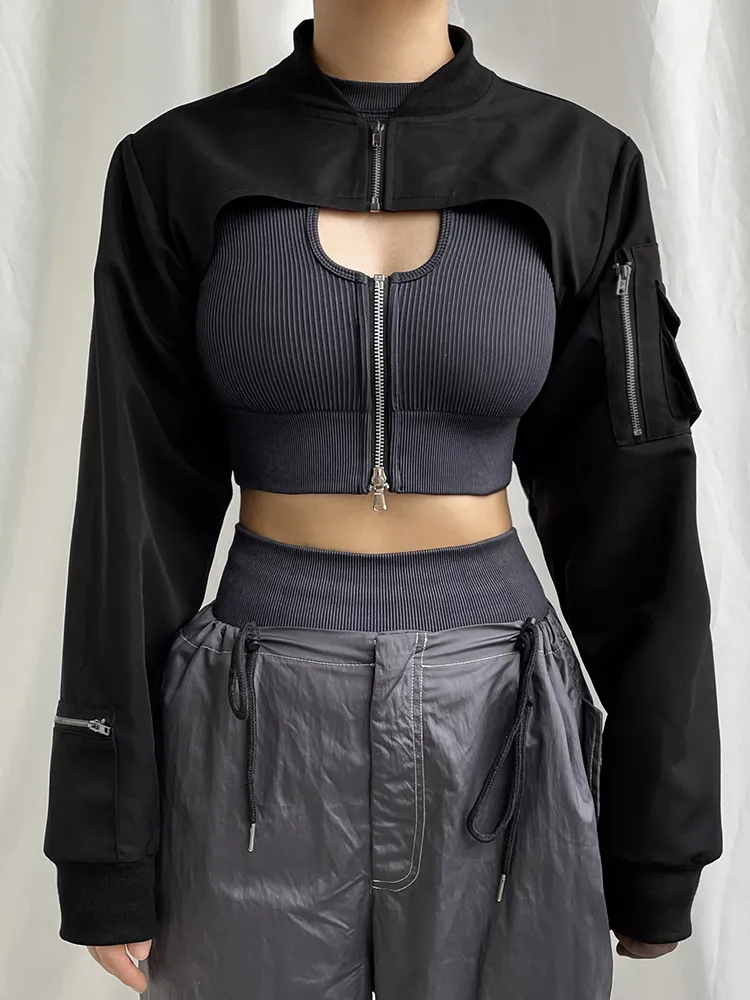 未使用タグ付き　BULKY SLEEVE CROPPED JACKET Chic Cropped Jacket: O-Neck, Single Buckle, Autumn Outerwear