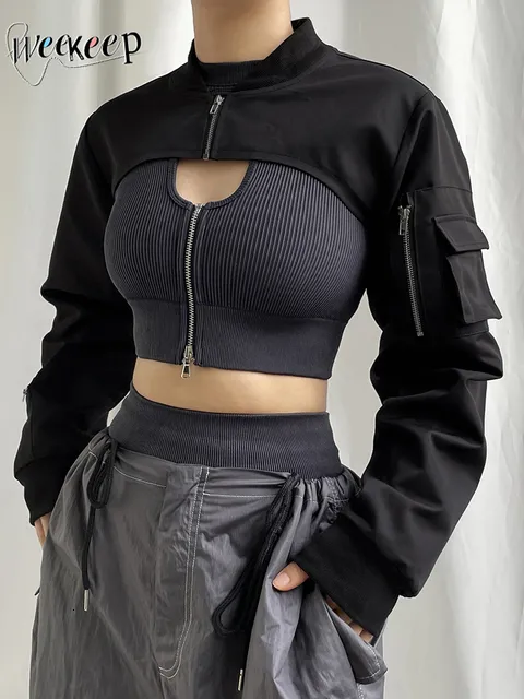未使用タグ付き　BULKY SLEEVE CROPPED JACKET Korean Style Jacket Edgy Black Cropped Jacket With Pockets