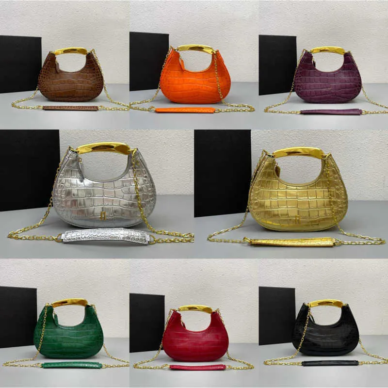 Bolsas tiracolo com corrente dourada Bolsas de ombro de alta qualidade T Letter Designer Bolsas femininas com alça de metal Bolsa de couro Moda Pedra padrão Tote Bag Bolsas