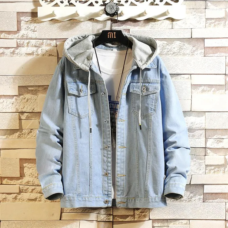 Jaquetas Masculinas Jaqueta Denim Jaqueta Masculina Com Capuz Casual Jean Streetwear Cor Sólida Jaquetas com Gola Abaixada