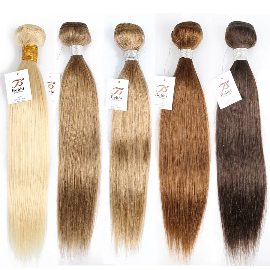 Masse di capelli 1 Pezzo Colore 8 27 4 Marrone Fasci umani puri Biondo cenere Stile serico Bobbi Collezione 230728