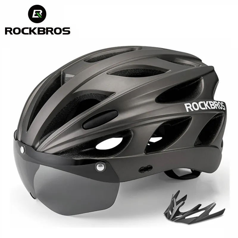 Capacetes de Ciclismo ROCKBROS Capacete de Bicicleta Masculino EPS Moldado Integralmente Respirável Feminino Lente Aero MTB Road Bike 230728