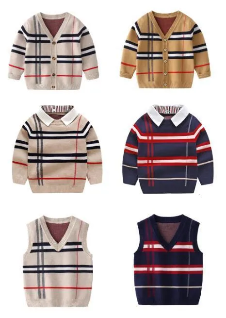 Pullover Ragazzi Cardigan Cappotto per bambini 26Y Neonati maschi Vestiti per bambina Cute Stripe Cotton Knitting Fashion Bambini 3 colori Maglione 230728