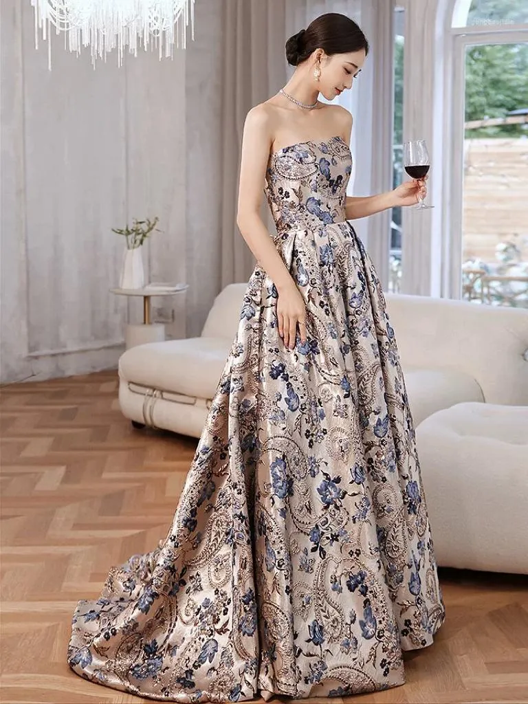 green emerald velvet dress Pink Spaghetti Straps A Line Floral Printed Chiffon Long Prom Dress Wi main image 0