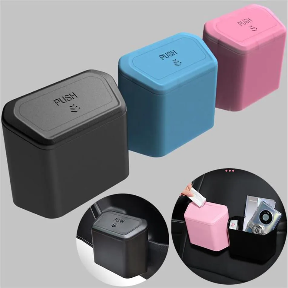 Other Interior Accessories Car Trash Bin Hanging Vehicle Garbage Dust Case Storage Box Black Blue Pink PP Square Pressing Type Can232e