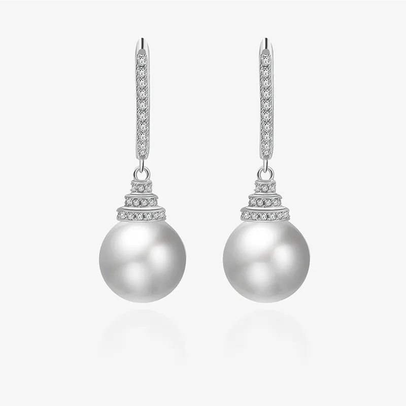European and American New S925 Sterling Silver Large Pearl Earrings Inlaid with Zircon Female Elegant Simple Ear Jewelry Gift
