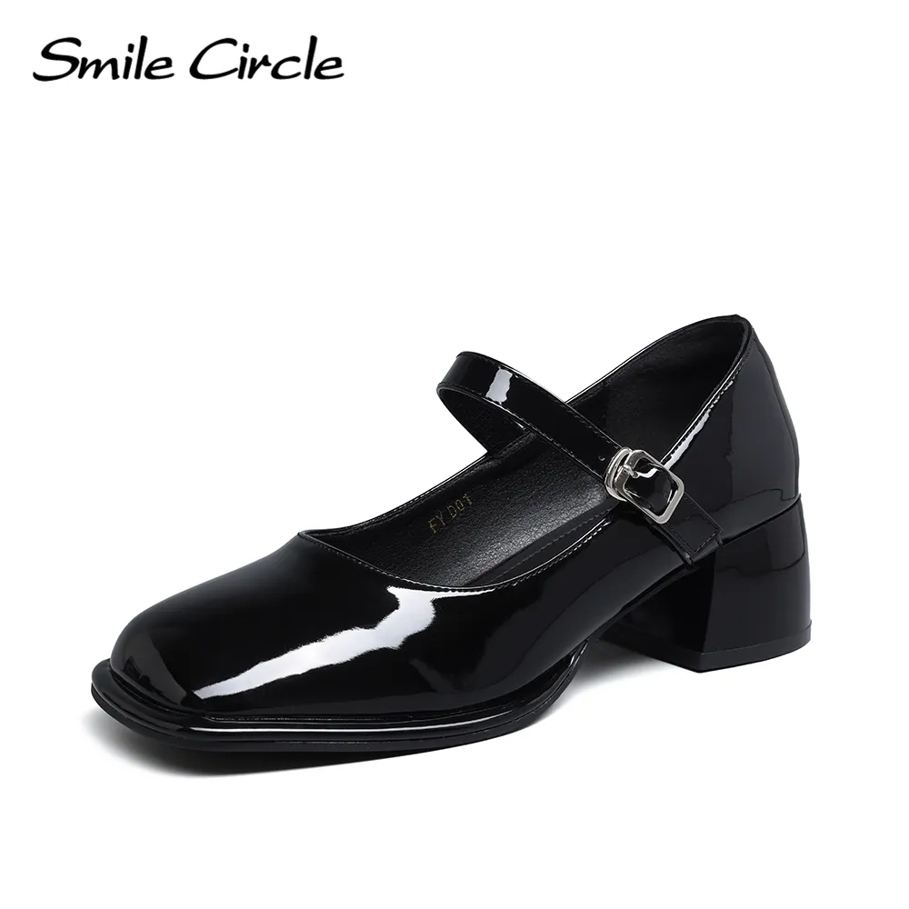 Chaussures habillées sourire cercle Mary Jane chaussures Vintage talons hauts chaussures pour femmes en cuir verni plate-forme pompes femme à talons épais 230729