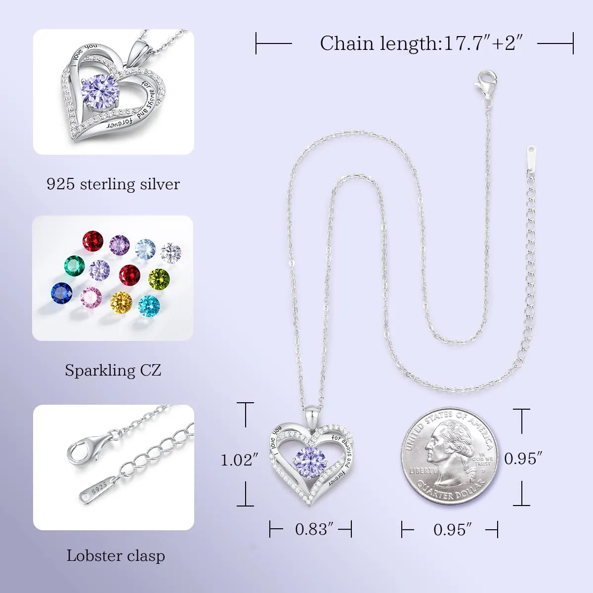 CDE Forever Love Heart Pendant Necklaces For Women 925 Sterling