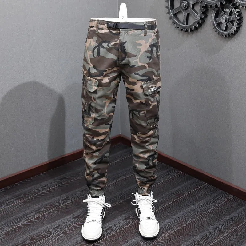 Pantalones vaqueros para Hombre, moda urbana, diseño de bolsillo grande, pantalones Cargo informales de camuflaje para Hombre, pantalones Joggers militares de Hip Hop, pantalones holgados