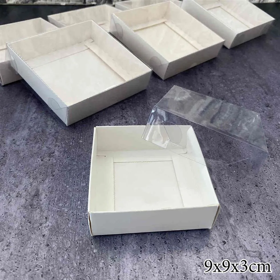 White Cake Gift Box Cardboard Packaging Clear PVC Window Transparent Lid Cookie Candy Wedding Clothes Dress Guests Boxes 210323217e