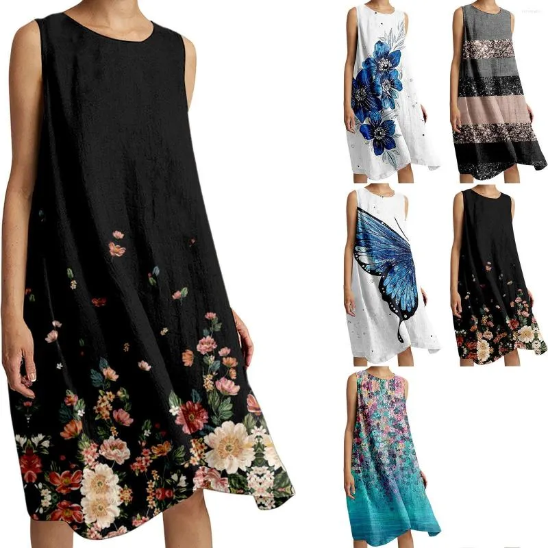 Casual Dresses Women'S Elastic Loose Gradient Butterfly Print Dress Suitable For Beach Like Oil Painting Flower Seaside Long