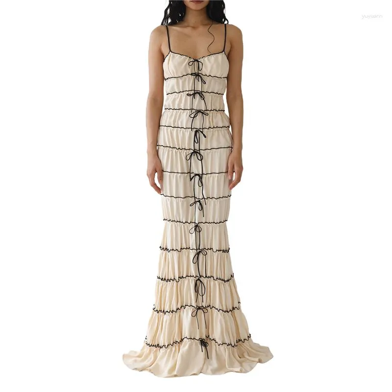 Casual Tiered Layered Dress for Women, 2000s Spaghetti Strap Sleeveless  Long Slip Dress With Bow, Y2k Aesthetic Flowy Hem Clubwear from Dhgate  Basic & Casual Dresses - price 28.12