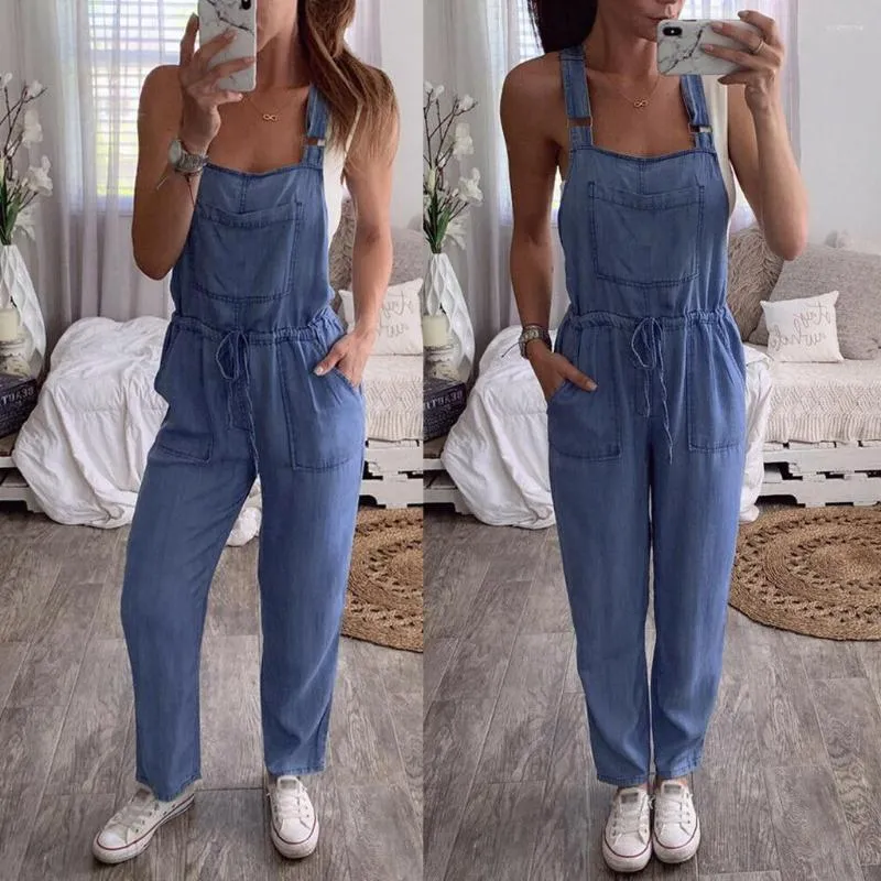 Kvinnors jeans jumpsuits Dungarees denim byxor overaller långa byxor kvinnor smällar jumpsuit