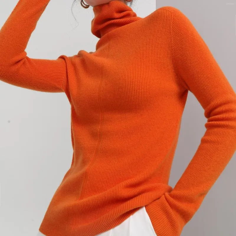 Maglioni da donna Ragazze a maniche lunghe arancioni lavorate a maglia Top in maglia invernale da donna Collo alto senza cuciture Pullover a collo alto da donna verde