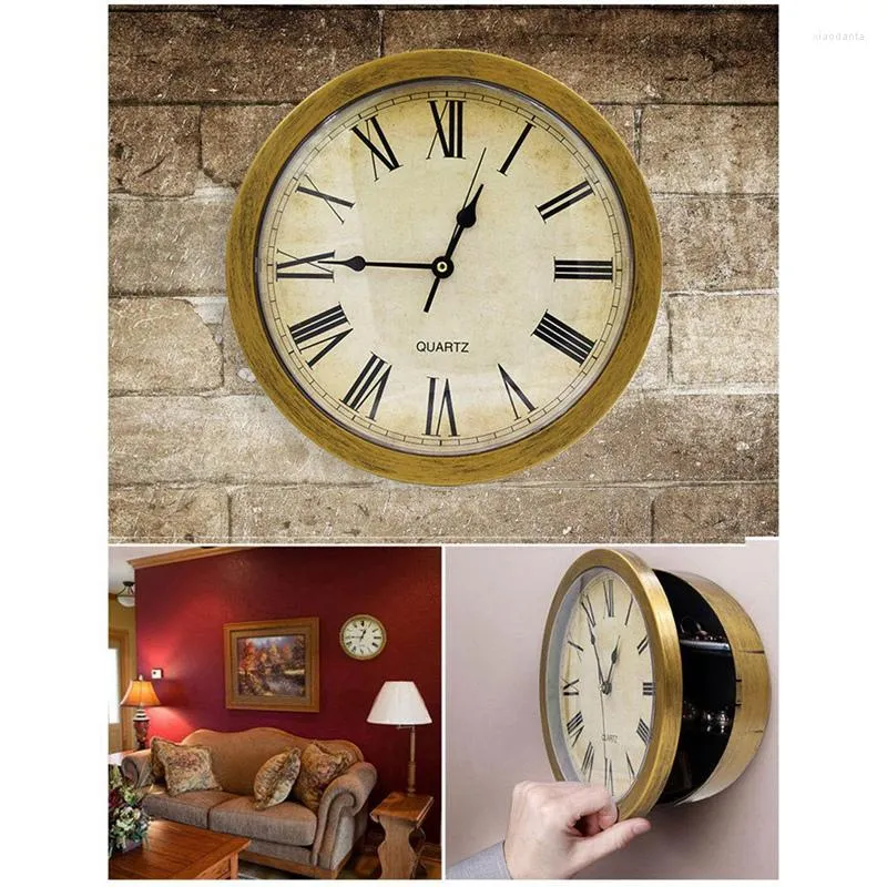 Relojes de pared Caja de almacenamiento de reloj vintage Montado en la pared Llave en efectivo Joyas Dinero Seguridad Decoración del hogar