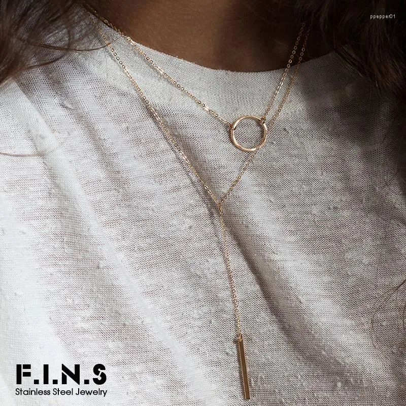 Pendant Necklaces F.I.N.S Minimalist Layered Stainless Steel Necklace For Women Circle Bar Pendants Chokers Fashion Jewellery