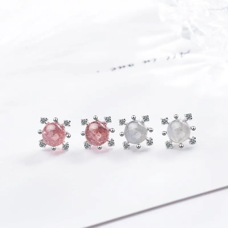 Серьги с шпилькой единственная память розовый клубничный хрустальный снежинок лунный камень серебряный цвет индивидуальность