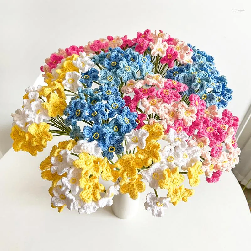 Dekorativa blommor Handgjorda stickade simulering Bukett Hortensia Gradient Forget-me-Not Färdig blommor gren Eviga ornament