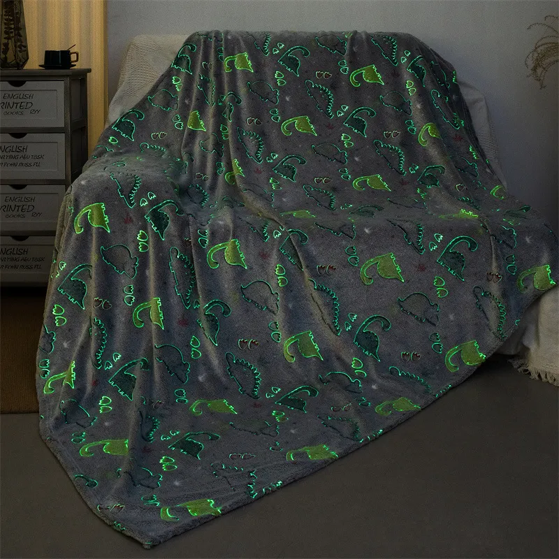 Blankets Swaddling Warm Blanket Fluffy 150x200cm Cartoon Dinosaur Sofa Bed Plaid for Kids Luminous Bedspread Small Cute Funny Christmas Gifts 230729