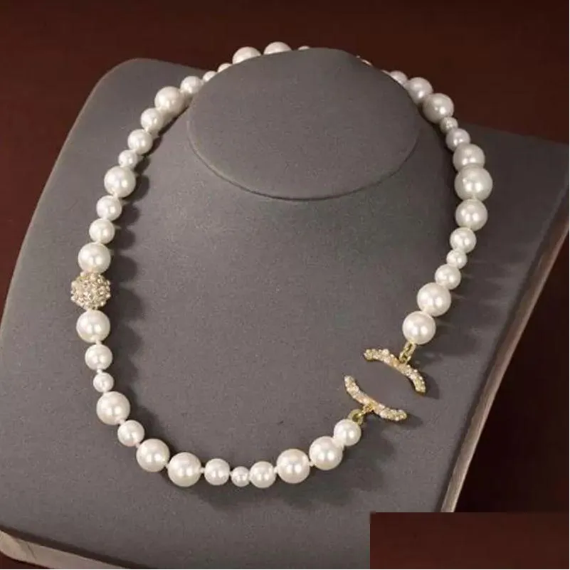 Beaded Necklaces Pearl Necklace Luxury Designer Jewelry For Women Fashion Womens Wedding Chains Pendants With Diamond C Accessories Dhp4C